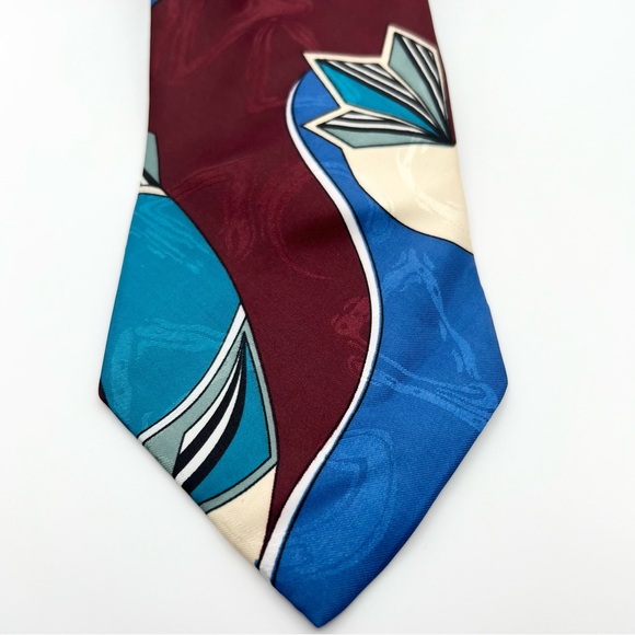 Vintage Adolfo Men’s Necktie Blue Teal Maroon Crystal Geode Pattern - Picture 5 of 9